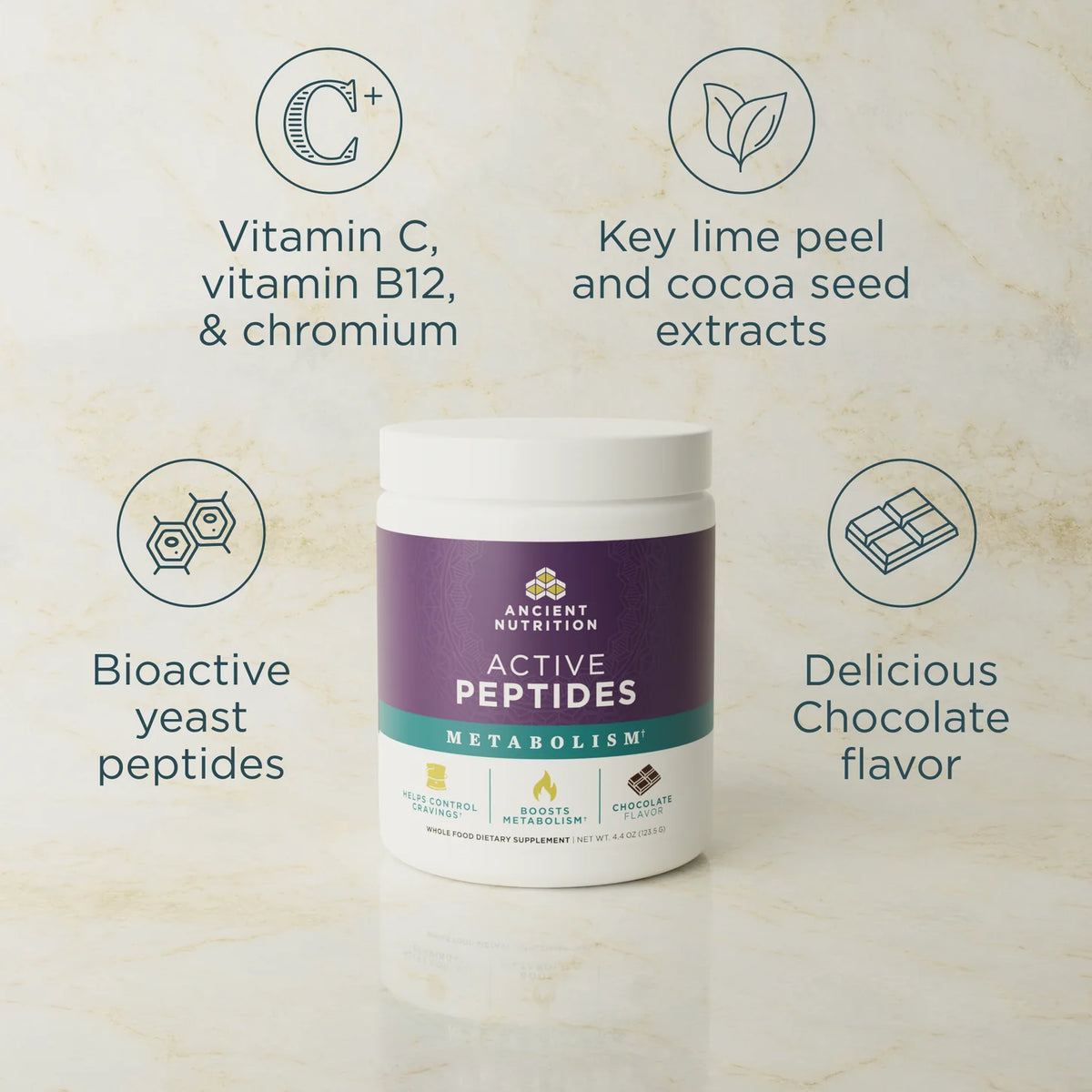 Ancient Nutrition Active Peptides Metabolism Powder Chocolate 4.4