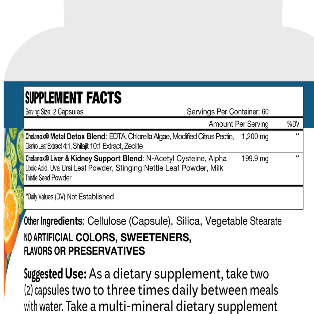 Supplement label with ingredient list and serving size information.