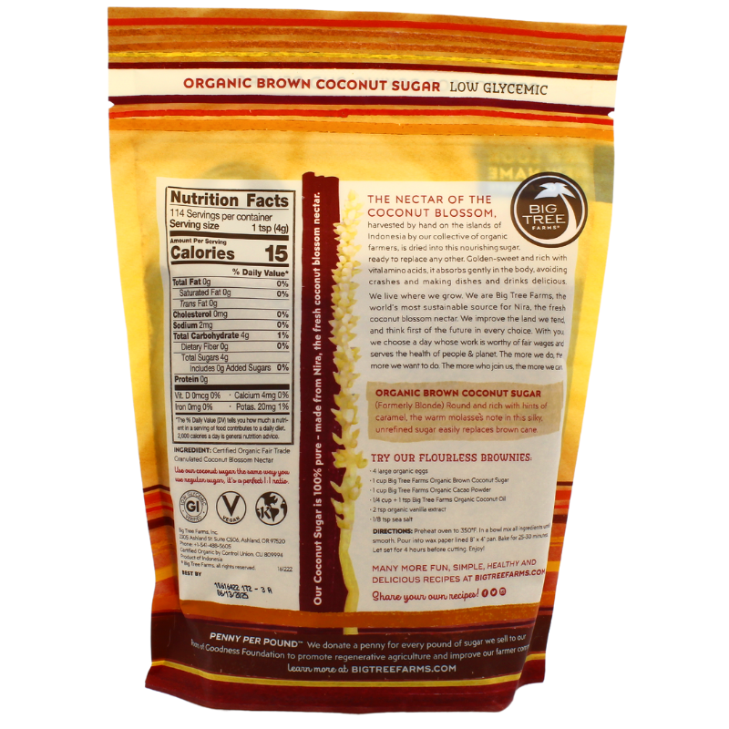 coconut palm nectar nutrition facts Big Tree Farms Coconut Sugar Organic 16oz – Something Better Natural Foods